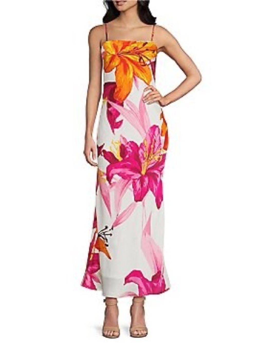 Crystal Doll Pink & Orange Floral Spaghetti-Strap Maxi Dress